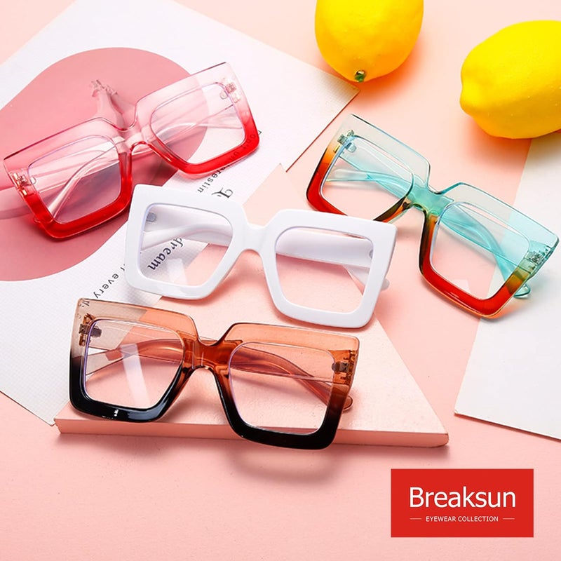 Breaksun Oversized Blue Light Glasses for Women Fashion Thick Square Computer Eyewear Non-Prescription Black Glasses (White) - Image 4